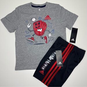 NEW Boys Adidas Baseball Graphic 2-Piece Set: Short Sleeve Tee & Shorts Size 5